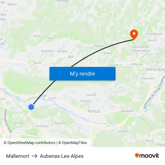 Mallemort to Aubenas-Les-Alpes map