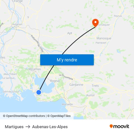 Martigues to Aubenas-Les-Alpes map