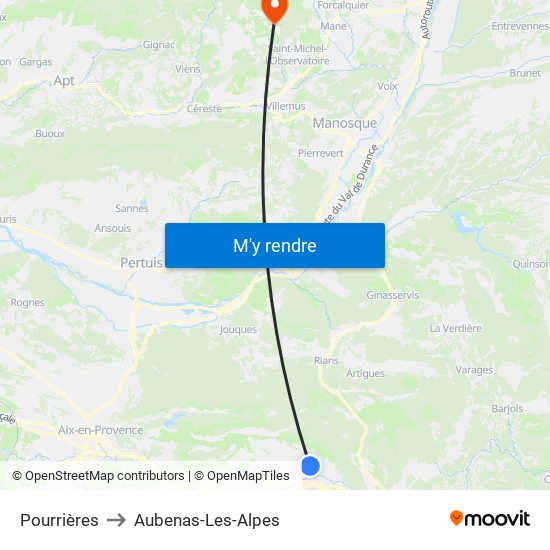 Pourrières to Aubenas-Les-Alpes map