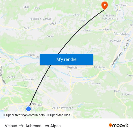 Velaux to Aubenas-Les-Alpes map