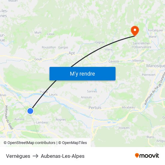 Vernègues to Aubenas-Les-Alpes map