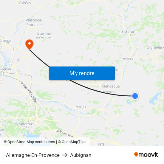 Allemagne-En-Provence to Aubignan map