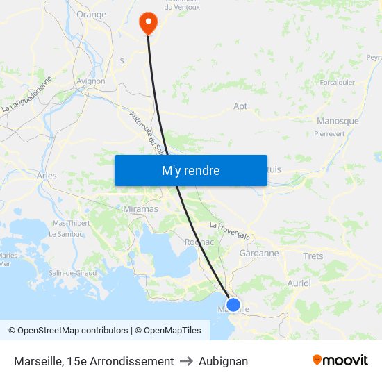 Marseille, 15e Arrondissement to Aubignan map