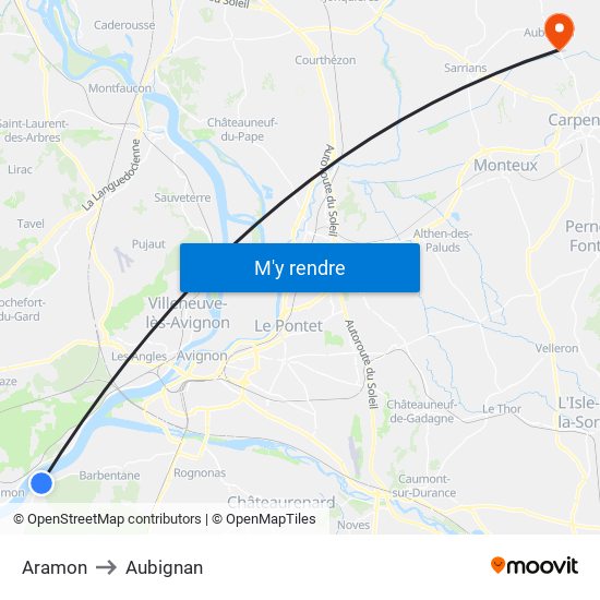 Aramon to Aubignan map