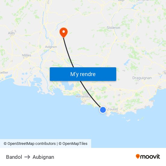 Bandol to Aubignan map