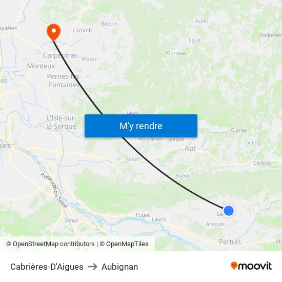 Cabrières-D'Aigues to Aubignan map