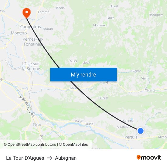 La Tour-D'Aigues to Aubignan map