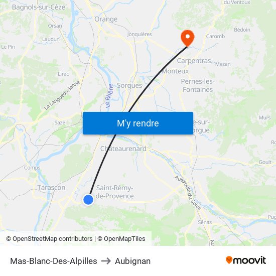 Mas-Blanc-Des-Alpilles to Aubignan map