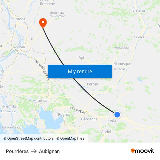Pourrières to Aubignan map