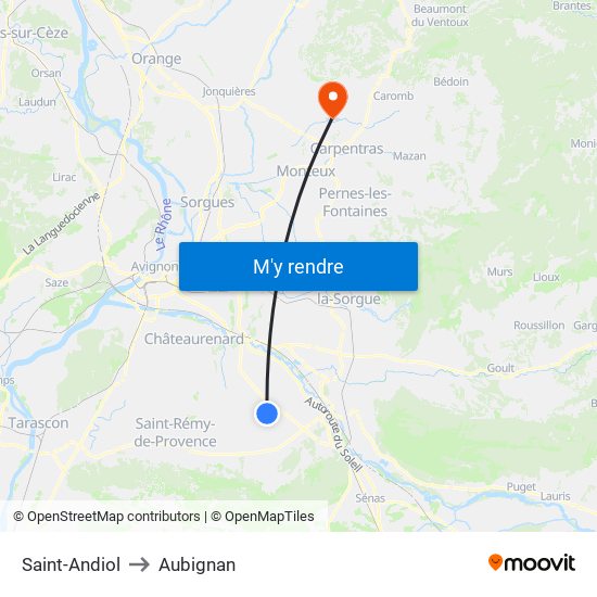 Saint-Andiol to Aubignan map