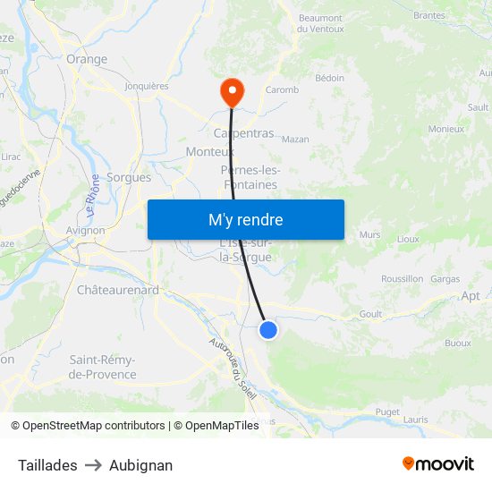 Taillades to Aubignan map