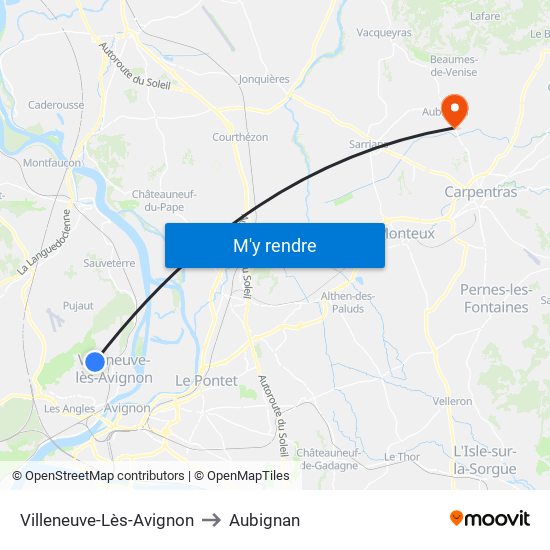 Villeneuve-Lès-Avignon to Aubignan map
