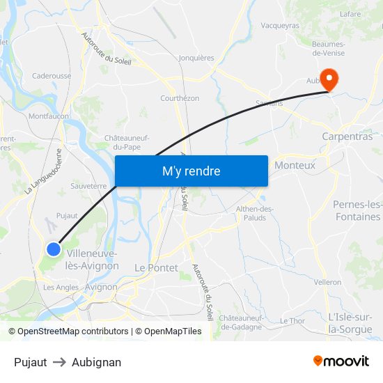 Pujaut to Aubignan map