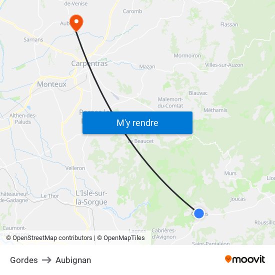 Gordes to Aubignan map