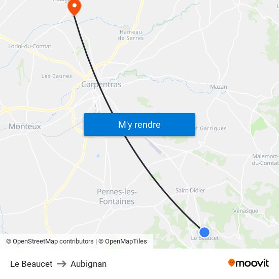 Le Beaucet to Aubignan map