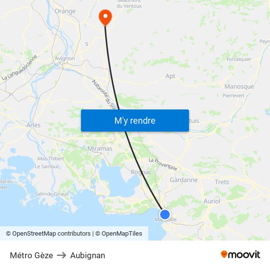 Métro Gèze to Aubignan map