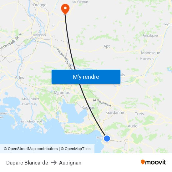 Duparc Blancarde to Aubignan map