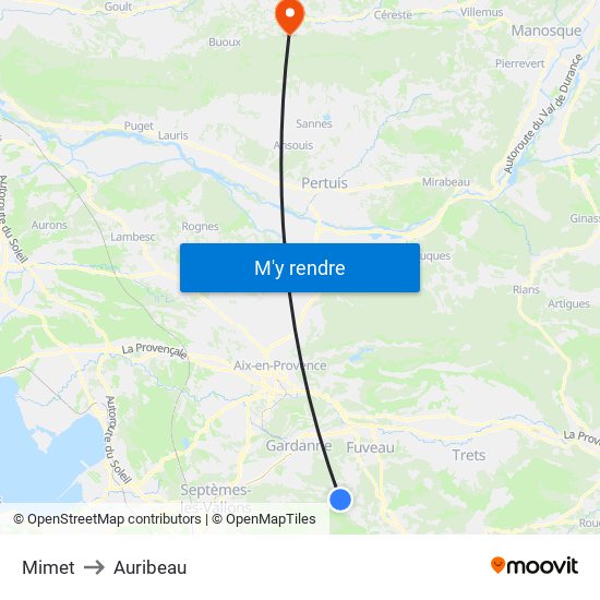 Mimet to Auribeau map