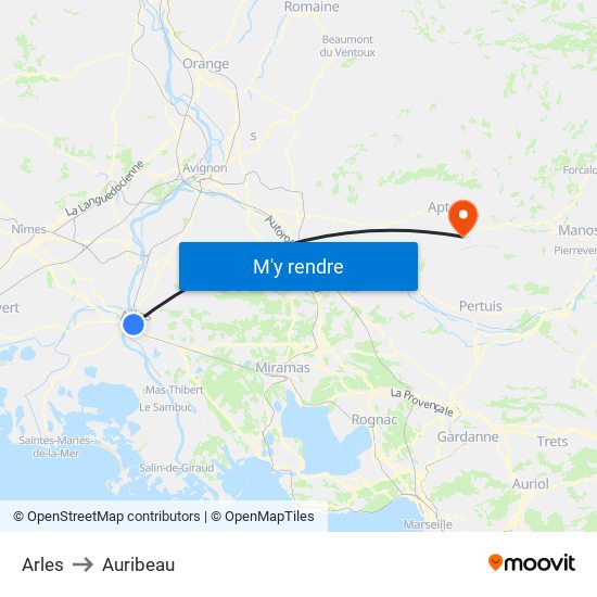 Arles to Auribeau map