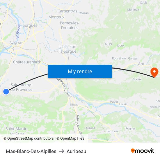 Mas-Blanc-Des-Alpilles to Auribeau map
