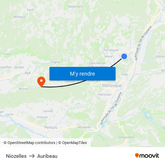 Niozelles to Auribeau map