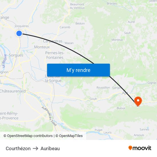 Courthézon to Auribeau map