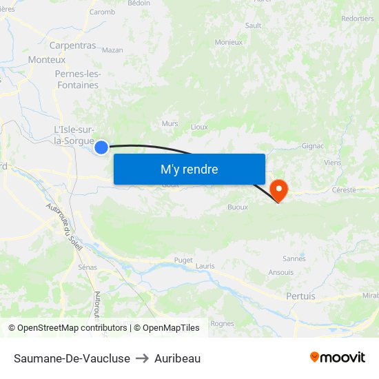 Saumane-De-Vaucluse to Auribeau map