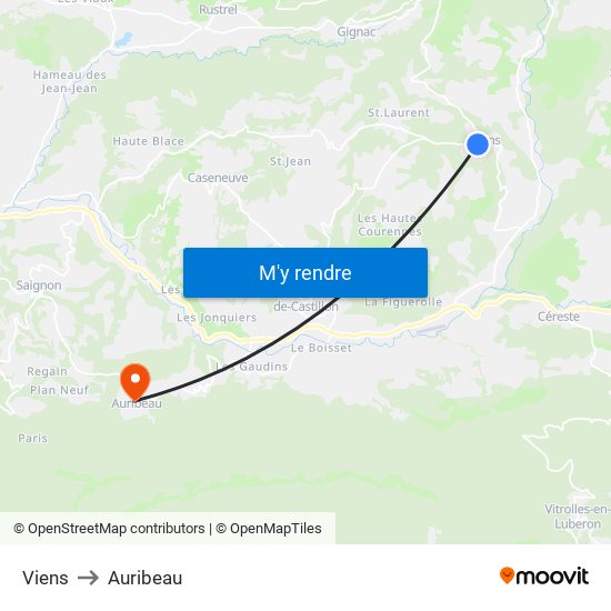 Viens to Auribeau map