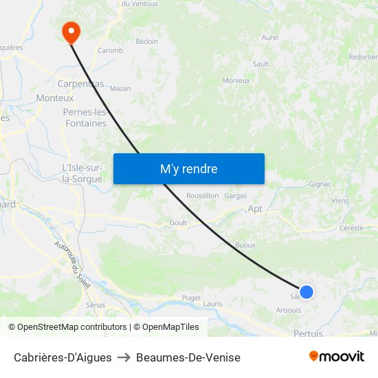 Cabrières-D'Aigues to Beaumes-De-Venise map