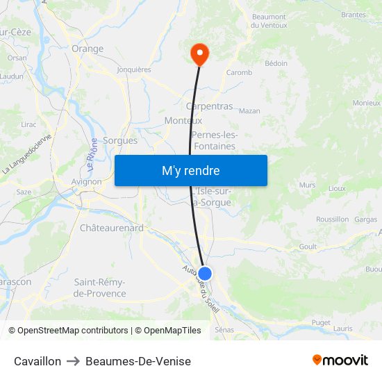 Cavaillon to Beaumes-De-Venise map