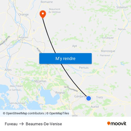 Fuveau to Beaumes-De-Venise map