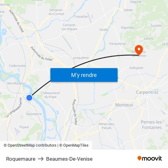 Roquemaure to Beaumes-De-Venise map