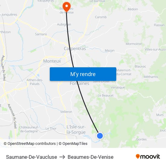 Saumane-De-Vaucluse to Beaumes-De-Venise map