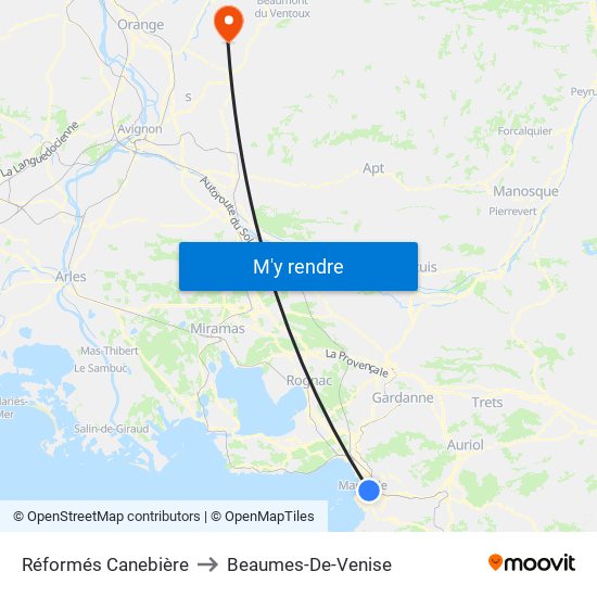 Réformés Canebière to Beaumes-De-Venise map