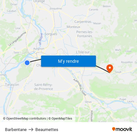 Barbentane to Beaumettes map
