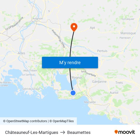 Châteauneuf-Les-Martigues to Beaumettes map