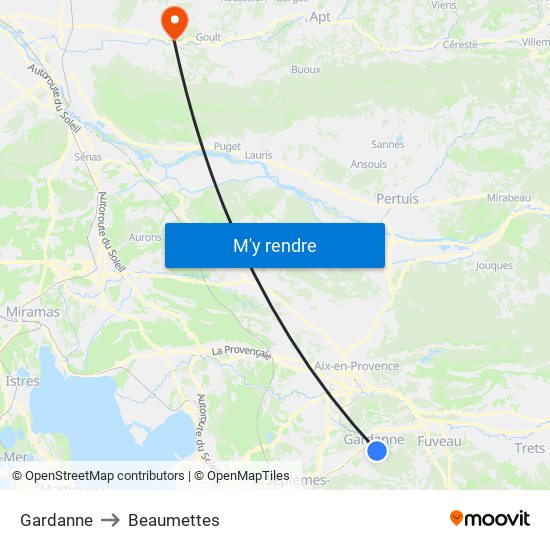 Gardanne to Beaumettes map