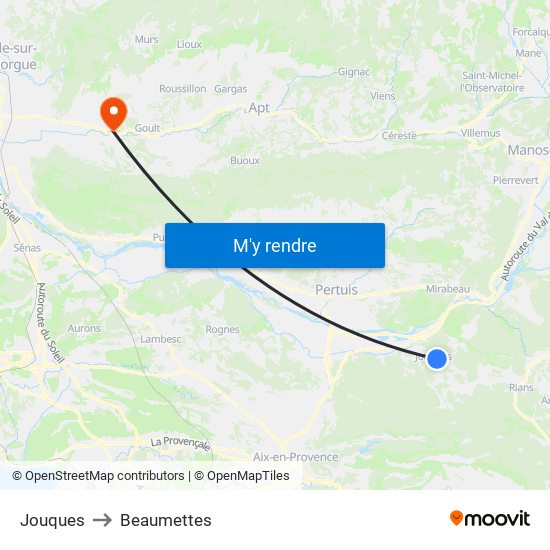Jouques to Beaumettes map