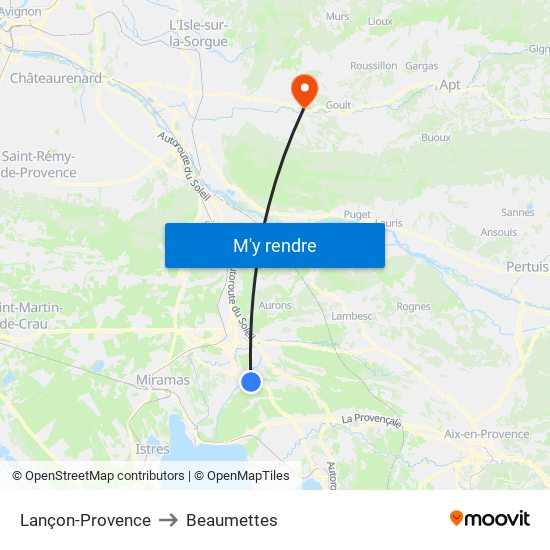 Lançon-Provence to Beaumettes map