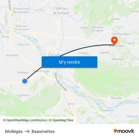 Mollégès to Beaumettes map