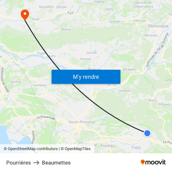 Pourrières to Beaumettes map