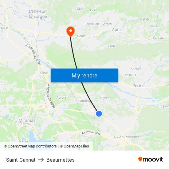 Saint-Cannat to Beaumettes map