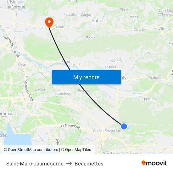 Saint-Marc-Jaumegarde to Beaumettes map