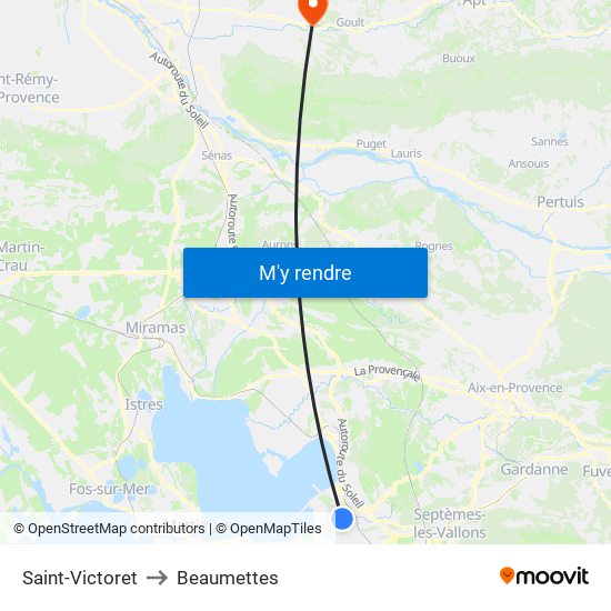 Saint-Victoret to Beaumettes map