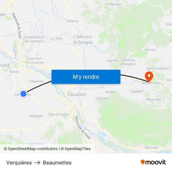 Verquières to Beaumettes map