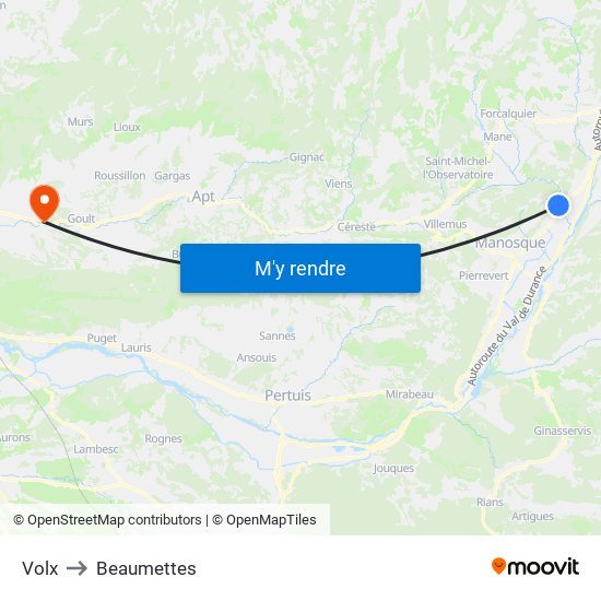 Volx to Beaumettes map