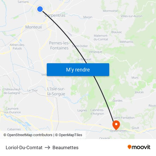 Loriol-Du-Comtat to Beaumettes map