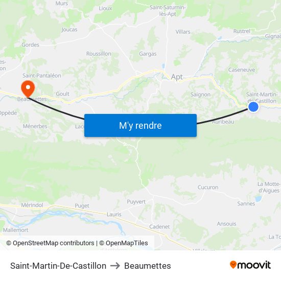Saint-Martin-De-Castillon to Beaumettes map