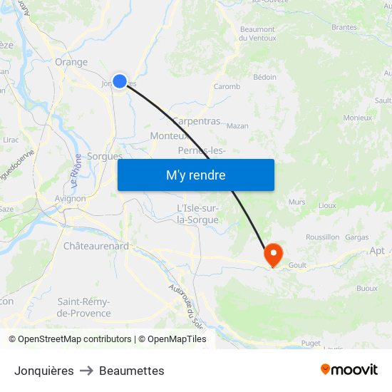 Jonquières to Beaumettes map