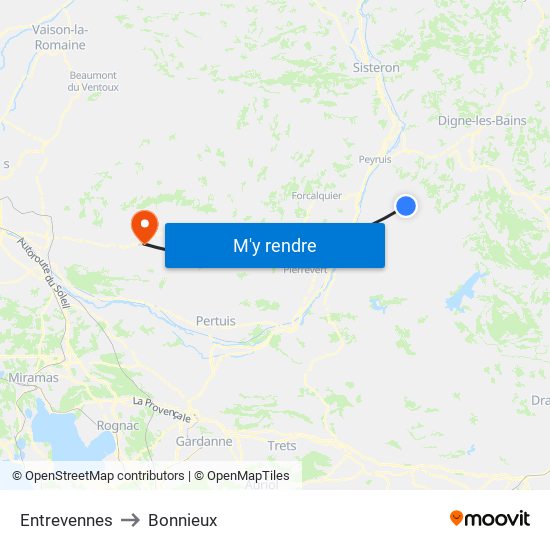Entrevennes to Bonnieux map